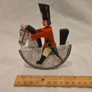 Vintage Erzgebirge Wooden Rocking Horse Soldier Figurine
